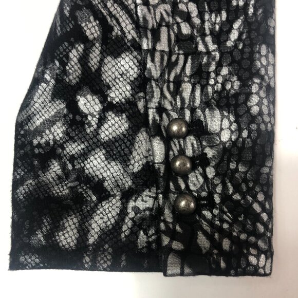 Chico's Jacket Womens Size 0 Silver Black Metallic Snake/ Allig Skin Snap Button - Picture 12 of 14